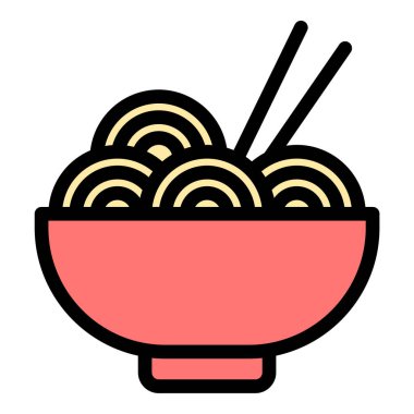 Yakisoba simgesi düz çizgi çizimi Japon kızarmış şehriyelerini ve restoran menüleri yemek dağıtım uygulamaları ve mutfak kültürü projeleri için uygun sokak yemeklerini temsil ediyor.