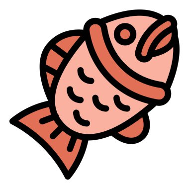 Taiyaki simgesi düz çizgi çizimi geleneksel Japon balık şekilli keki ve tatlı menüleri yemek blogları ve kültürel mutfak projeleri için uygun tatlı atıştırmalıkları temsil ediyor.