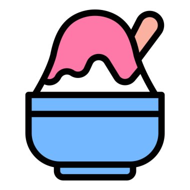 Tıraşlı buz ikonu düz çizgili tasviri soğuk tatlı ve yaz ziyafetini temsil ediyor. Tatlı dağıtım uygulamaları, tatlı menüleri ve mevsimsel etkinlik promosyonları için uygun.