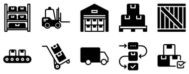 Warehouse icon solid mix style vector glyph for storage fulfillment and logistics minimal pictogram for dashboards wms tools and supply chain apps