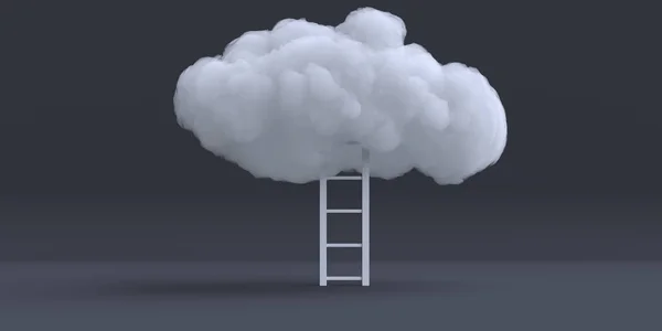Nuvem Branca Com Escada Sobre Fundo Preto Ilustração Surrealista Abstrata — Fotografia de Stock