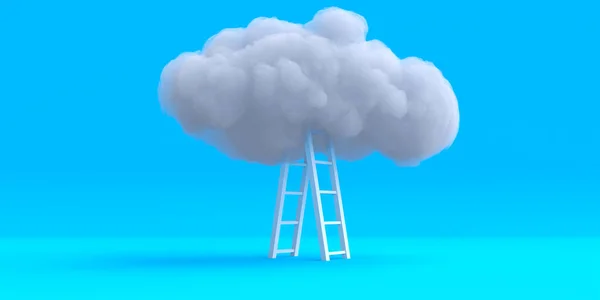 Fehér Felhő Lépcsővel Kék Háttérrel Absztrakt Szürreális Illusztráció Kreatív Fantasy — Stock Fotó