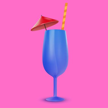 Meyve suyu veya alkol için 3D gerçekçi kokteyl. Modern çizgi film tarzında vektör nesnesi. Temiz arkaplanda izole edilmiş hoş renkli çizimler.