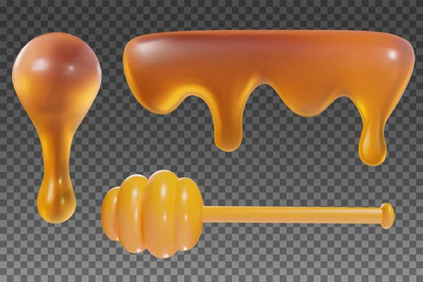 Tecknad Honung Vätska Och Gul Pinne Vektor Realistisk Rolig Stil — Stock vektor
