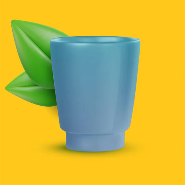 Boisson Cocktail Réaliste Pour Jus Alcool Avec Deux Feuilles Vertes — Image vectorielle