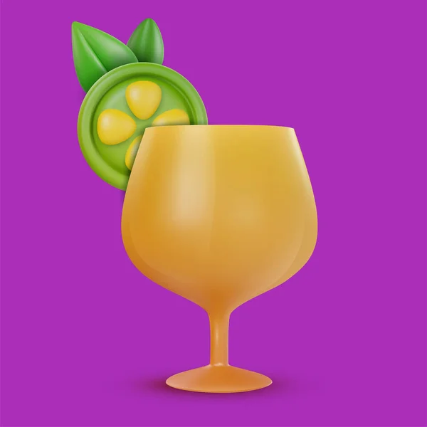 Bevanda Cocktail Realistica Succo Alcol Con Fetta Frutta Verde Due — Vettoriale Stock