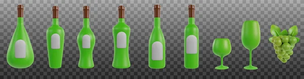 Set Bouteilles Réalistes Pour Vin Alcool Diverses Formes Avec Verre — Image vectorielle