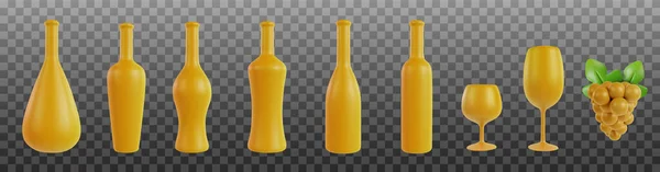 Conjunto Botellas Realistas Para Vino Alcohol Varias Formas Con Copa — Vector de stock
