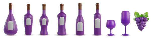 Set Bouteilles Réalistes Pour Vin Alcool Diverses Formes Avec Verre — Image vectorielle