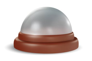 Ahşap tepside beyaz arka planda izole edilmiş gerçekçi 3 boyutlu cam kubbe. Çizgi film tasarım elemanı. Vektör illüstrasyonu.