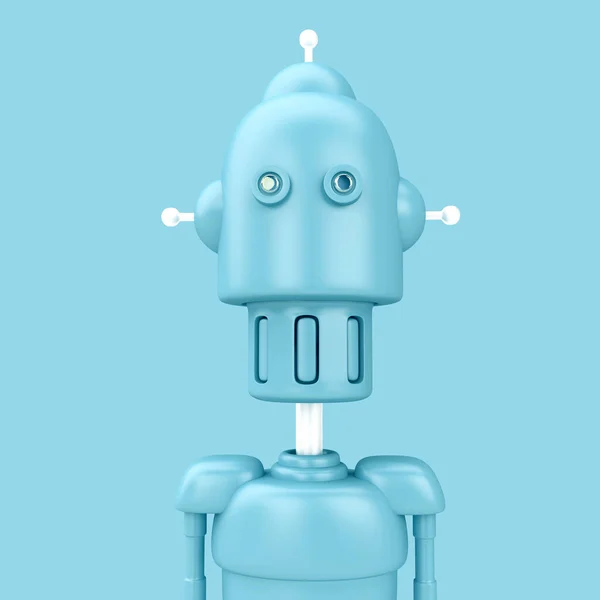 3d realistic blue vivid robot portrait in cartoon futuristic retro style. Technology sci fi character design. Creative digital concept art of cyborg. Modern fashion render illustration.