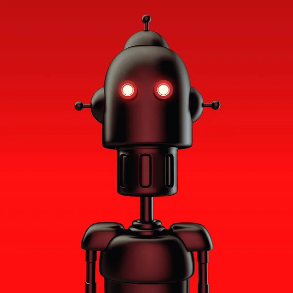 3d realistic danger metal robot portrait in cartoon futuristic retro style. Technology sci fi character design. Creative digital concept art of cyborg. Modern fashion render illustration.