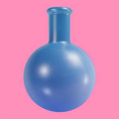 3D karikatür mavi labaratuvar ya da tıbbi matara gerçekçi komik renkli bir şekilde. Parlak çocukları oyuncak yap. Plastik sevimli parlak tasarım elementi. Vektör en az illüstrasyon.