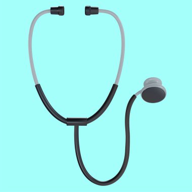 3D karikatür elektronik tıbbi steteskop gerçekçi komik renkli. Parlak çocukları oyuncak yap. Plastik sevimli parlak tasarım elementi. Vektör en az illüstrasyon.