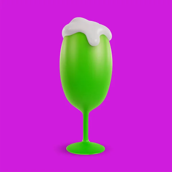 Bicchiere Birra Verde Isolato Sfondo Colorato Illustrazione Vivida Cartone Animato — Vettoriale Stock