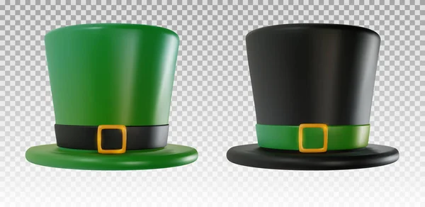 Set Realista Sombrero Copa Negro Verde Estilo Minimalista Dibujos Animados — Vector de stock