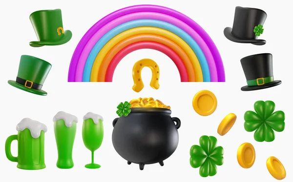 Good Luck Symbols Set Realistic Style Patrick Day Art Elements — Stock Vector