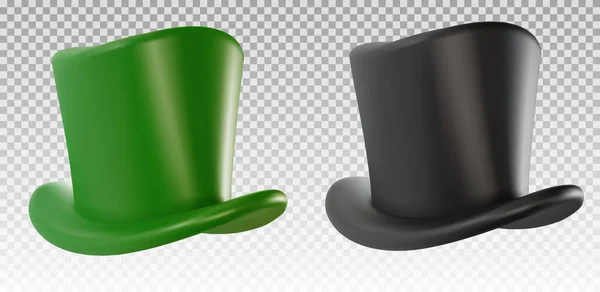 Set Realista Sombrero Copa Negro Verde Estilo Minimalista Dibujos Animados — Vector de stock