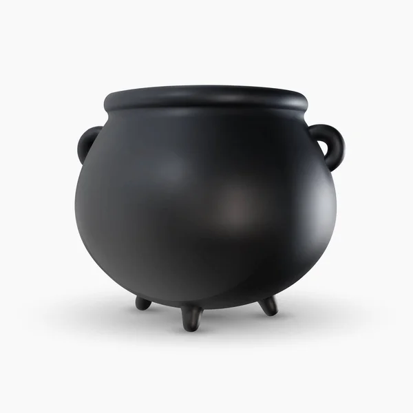 Chaudron Noir Réaliste Dans Style Minimal Dessin Animé Pot Médiéval — Image vectorielle