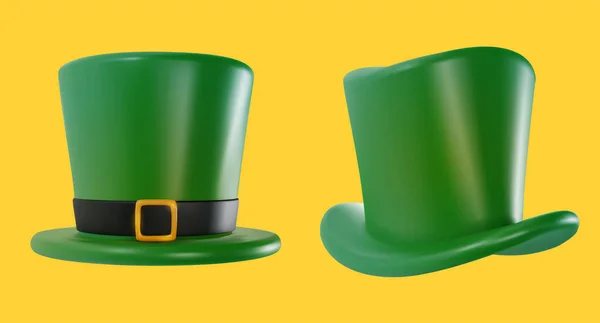 Set Realistic Green Top Hat Different Views Cartoon Minimal Style — Stock Vector