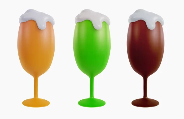 Set Bicchiere Birra Gialla Scura Verde Isolato Sfondo Bianco Illustrazione — Vettoriale Stock