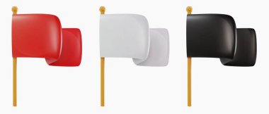 Çizgi filmlerdeki gibi asgari düzeyde 3D bayrak asın. Kırmızı, siyah ve beyaz. Basit tasarım parlak element. Vektör illüstrasyonu.