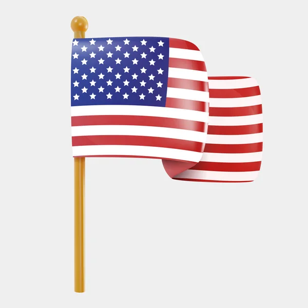 美国人挥动国旗美国独立日的节日艺术品 全国庆祝设计元素 明亮的矢量3D漫画插图以最小的写实主义风格 — 图库矢量图片