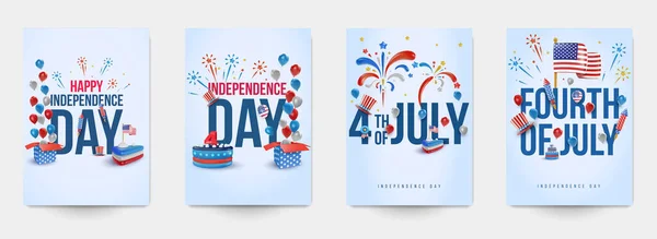 Definir Julho Modelo Dia Independência Americana Para Banner Panfleto Cartaz — Vetor de Stock