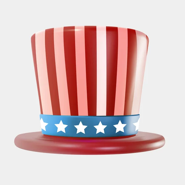 聪明的叔叔山姆帽子 美国独立日的节日艺术品 美国全国庆祝设计 明亮的矢量3D漫画插图以最小的写实主义风格 — 图库矢量图片