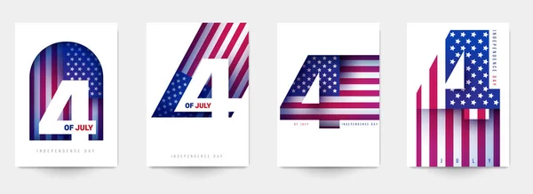 Set July American Independence Day Template Banner Flyer Poster Card — Stock Vector