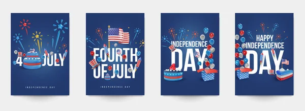 Definir Julho Modelo Dia Independência Americana Para Banner Panfleto Cartaz — Vetor de Stock