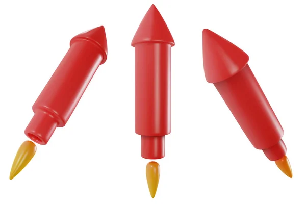 Conjunto Cohete Fuegos Artificiales Rojos Dibujos Animados Realistas Moderno Elemento — Vector de stock