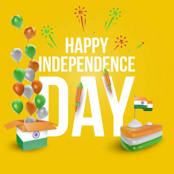 Ινδία Ημέρα Ανεξαρτησίας Minimal Concept Design Τρισδιάστατο Καρτούν Ρεαλιστικό Στυλ — Διανυσματικό Αρχείο