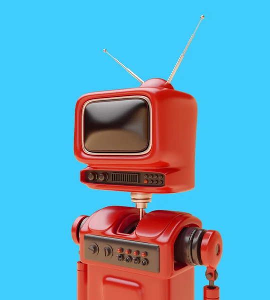 Helle Roboterfigur Mit Kopf Form Eines Alten Retro Fernsehers Oder — Stockfoto