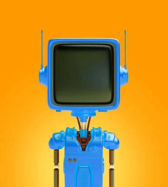 Personagem Robô Brilhante Com Cabeça Forma Uma Retro Velha Monitor — Fotografia de Stock
