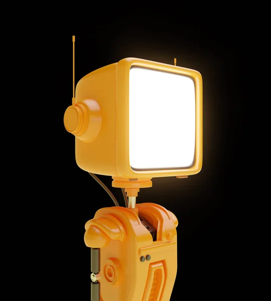 Jasny Robot Postać Głową Kształcie Starego Telewizora Retro Lub Monitora — Zdjęcie stockowe