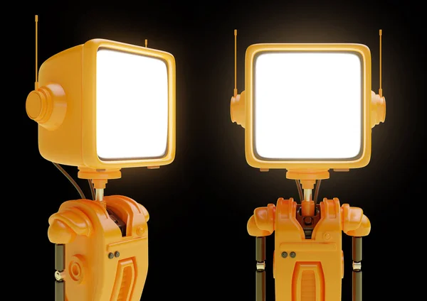 Definir Personagem Robô Com Cabeça Forma Uma Antiga Retro Monitor — Fotografia de Stock
