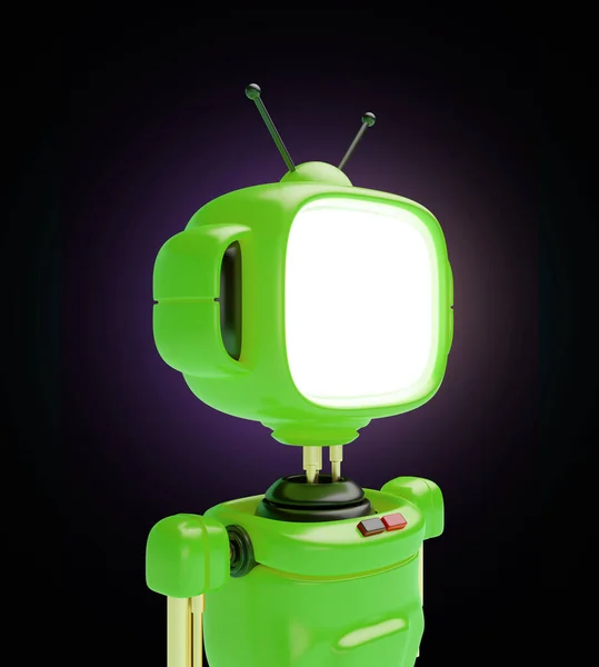 Jasny Robot Postać Głową Kształcie Starego Telewizora Retro Lub Monitora — Zdjęcie stockowe