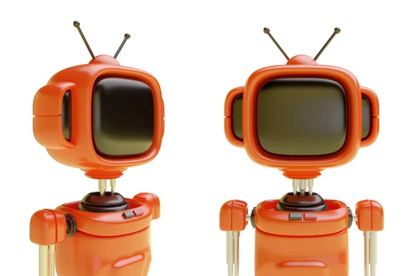 Zestaw Postać Robota Głową Kształcie Starego Telewizora Retro Lub Monitora — Zdjęcie stockowe