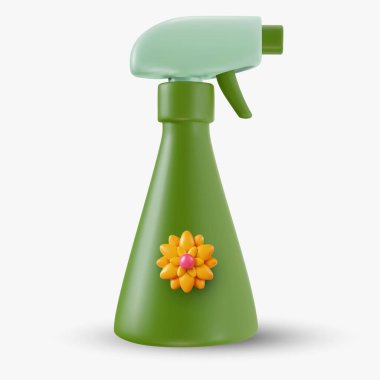 Beyaz arka planda izole edilmiş çiçekli el spreyi. 3D karikatür tasarım ögesi. Vektör simgesi veya illüstrasyon.