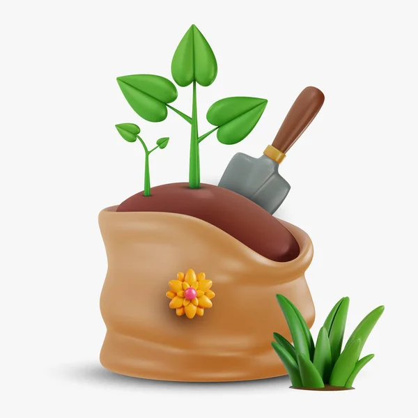 Sacchetto Terreno Fertilizzante Organico Giardino Composizione Design Del Cartone Animato — Vettoriale Stock