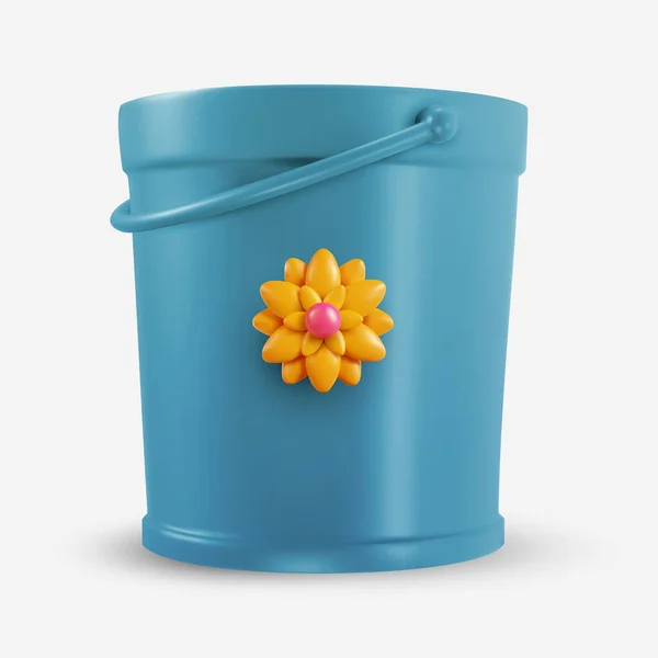 Jardín Plástico Cubo Hierro Azul Con Flor Amarilla Aislada Sobre — Vector de stock