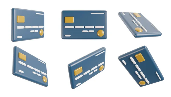 Setzen Sie Kreditkarte Isoliert Auf Weißem Hintergrund Sammlungsobjekte Unterschiedlicher Ansicht — Stockfoto