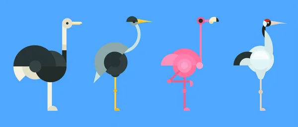 火烈鸟 鹤鸟在创造性几何风格 设置美丽的现代元素 抽象的最小概念艺术 生动的卡通人物设计 矢量平面插图 — 图库矢量图片