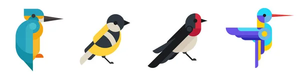 Impostare Uccelli Geometrici Astratti Stile Arte Minimale Moda Moderna Kingfisher — Vettoriale Stock
