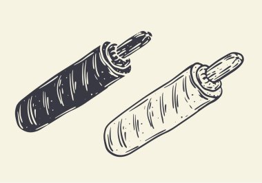 Klasik el yapımı Fransız sosislisi. Çizgi film, lezzetli fast food çizimi. Menü, pankart ve kapak için grafik tasarımı. Vektör retro illüstrasyonu.