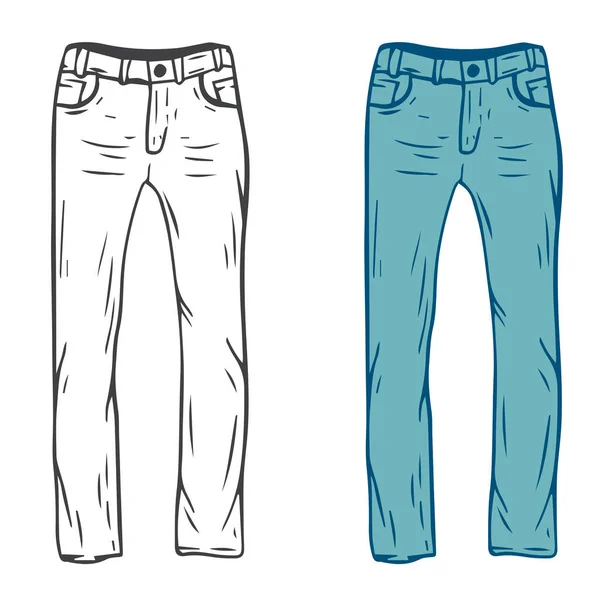 Jeans Pantalon Dessin Animé Dessiner Main Style Plat Mode Unisexe — Image vectorielle