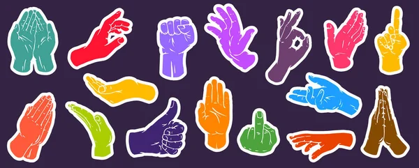 Set Bright Color Hands Various Gestures Minimal Flat Style Collection — Stock Vector