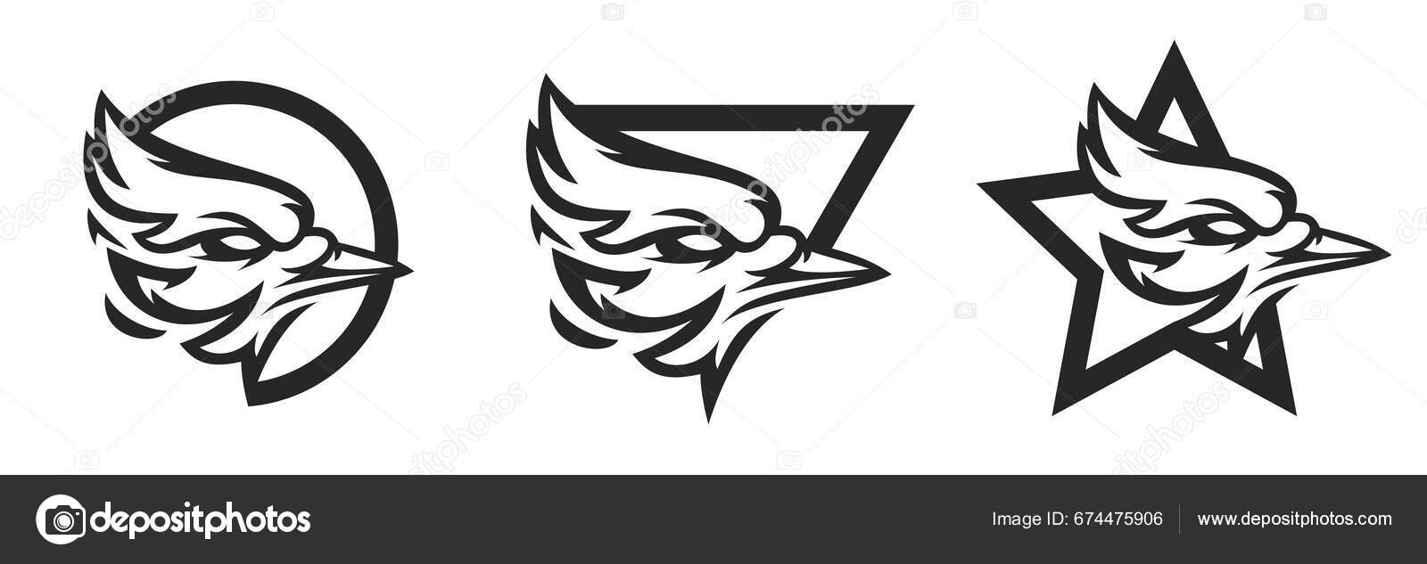 Head of Blue Jay Head Mascot Black and White - vector clip art