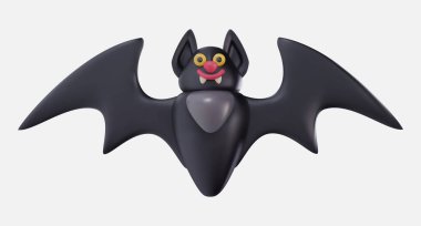 Beyaz arka planda izole edilmiş gerçekçi minimal tarzda şapkalı 3D vektör komik siyah yarasa. Sevimli yaratıcı çizgi film karakteri. Şenlikli tasarım öğesi ya da yumuşak çocuk oyuncağı. Modern parlak resimleme.